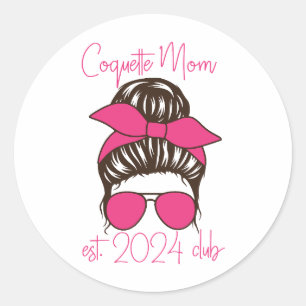 Pegatina Redonda Diseño Club Retro Coquette Mom est 2024
