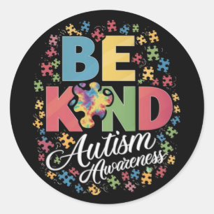 Pegatina Redonda Diseño colorido de conciencia sobre el autismo