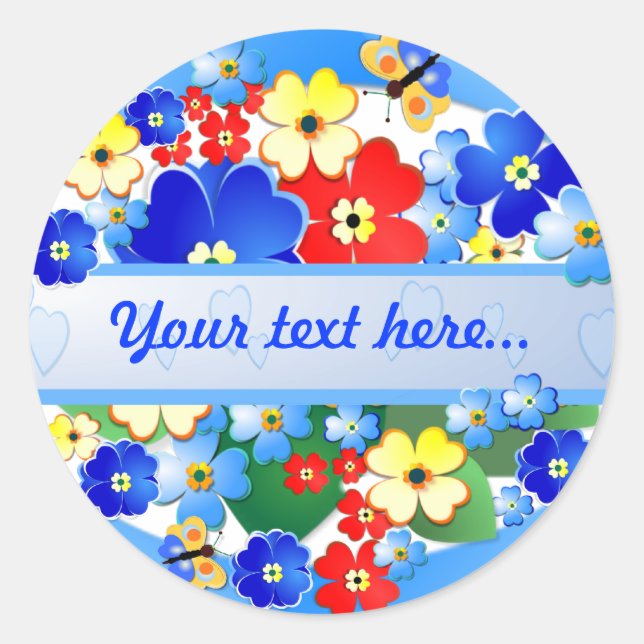 Pegatina Redonda Diseño colorido de flores Art Deco (Anverso)