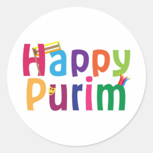 Pegatina Redonda Diseño colorido feliz de Purim