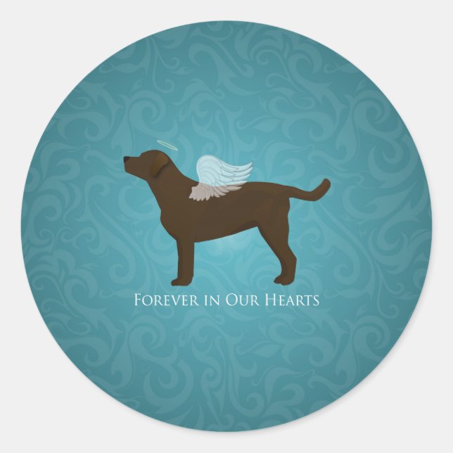 Pegatina Redonda Diseño conmemorativo de Chocolate Lab Angel Mascot (Anverso)