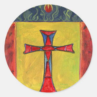 Pegatina Redonda Diseño cruzado de estilo medieval con serpientes