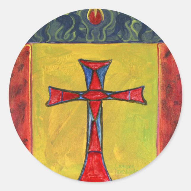 Pegatina Redonda Diseño cruzado de estilo medieval con serpientes (Anverso)