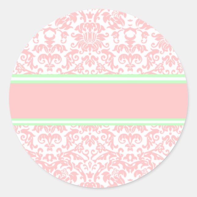 Pegatina Redonda Diseño damasco en rosa (Anverso)