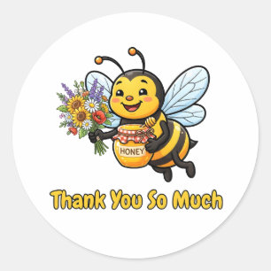 Pegatina Redonda Diseño de Abeja Melífera Adorable Gracias