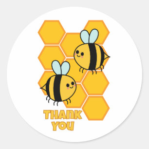 Pegatina Redonda Diseño de Abejas y Panal Gracias