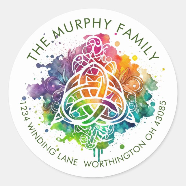 Pegatina Redonda Diseño de acuarela celta de color grunge (Anverso)