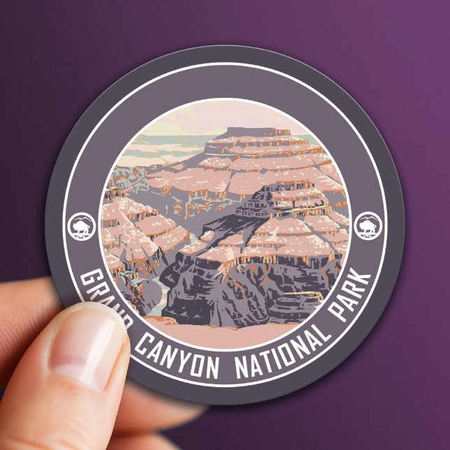 Pegatina Redonda Diseño de afiches de la época del Gran Cañón (National Park Sticker)