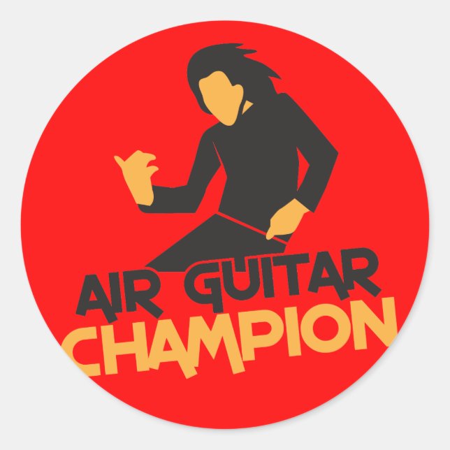 Pegatina Redonda Diseño de Air Guitar Champion (Anverso)