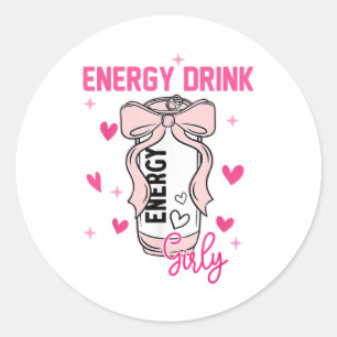 Pegatina Redonda Diseño de Amante de Bebida Energética Girly Funny