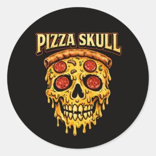 Pegatina Redonda Diseño de amante de la comida con calavera de pizz