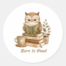 Pegatina Redonda Diseño de amante de libros de búho lindo nacido pa