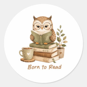 Pegatina Redonda Diseño de amante de libros de búho lindo nacido pa