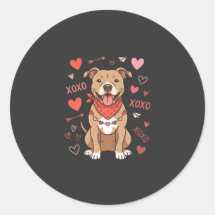 Pegatina Redonda Diseño de amor perro Pitbull XOXO de San Valentín