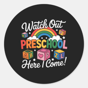 Pegatina Redonda Diseño de Aquí Vengo Preescolar Atención