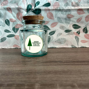 Pegatina Redonda Diseño de árbol de Navidad verde funky
