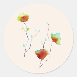 Pegatina Redonda Diseño de arte de flores abstracto moderno