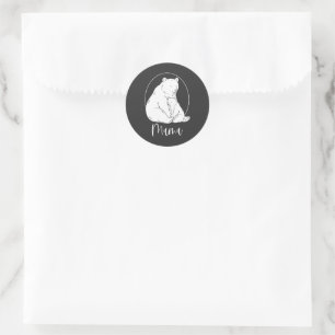 Pegatina Redonda Diseño de arte de línea de Mamá Oso minimalista
