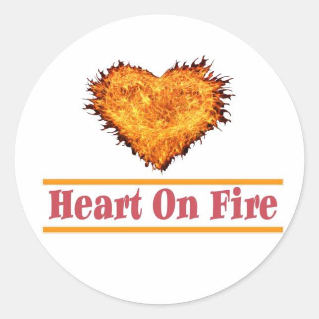 Pegatina Redonda Diseño de arte de Word Heart on Fire (Anverso)