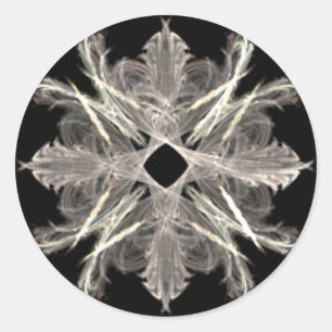 Pegatina Redonda Diseño de arte fractal blanco en negro