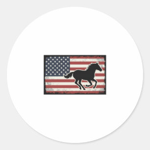 Pegatina Redonda Diseño de arte vectorial de caballo con bandera es
