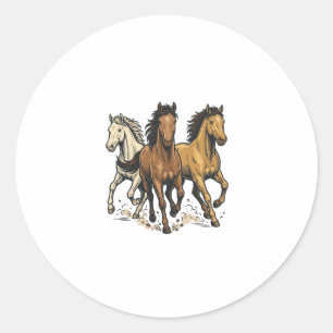 Pegatina Redonda Diseño de arte vectorial de caballos corriendo vin