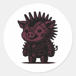 Pegatina Redonda Diseño de Arte Vintage Clásico de Cyborg Perezoso 