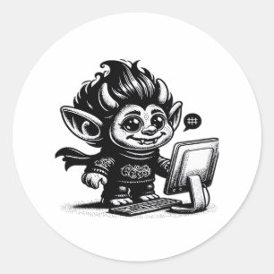 Pegatina Redonda Diseño de Arte Vintage Cyborg Troll de Internet Wh