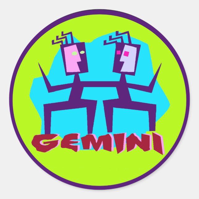 Pegatina Redonda Diseño de Astrología Gemini Personalizado Zodiac (Anverso)