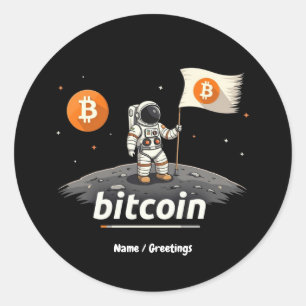 Pegatina Redonda Diseño de Astronauta Bitcoin Crypto Moon BTC