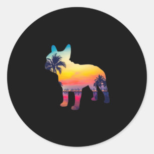 Pegatina Redonda Diseño de atardecer de bulldog