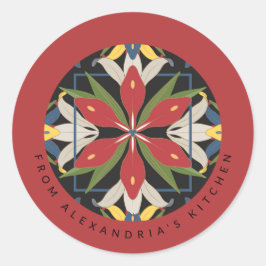Pegatina Redonda Diseño de Azulejos de Cocina Rojos | Desde la Coci