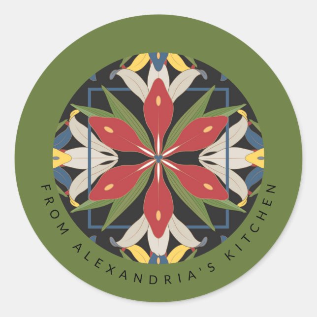 Pegatina Redonda Diseño de Azulejos Verdes para Cocina | Desde la C (Anverso)