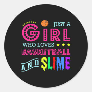 Pegatina Redonda Diseño De Baloncesto - Chica Que Ama El Baloncesto