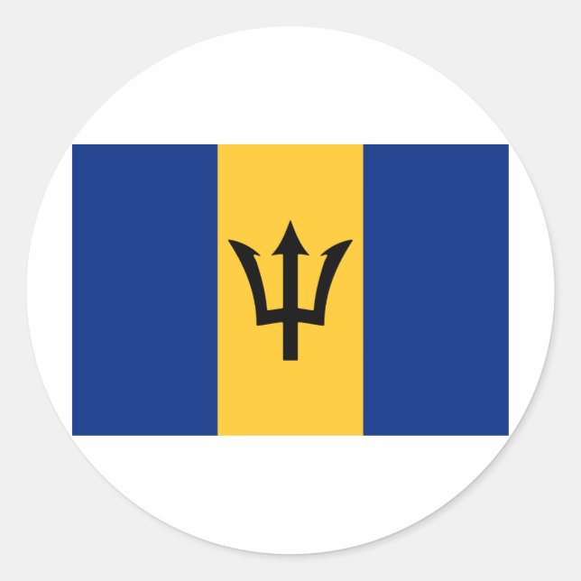 Pegatina Redonda Diseño de bandera de Barbados (Anverso)