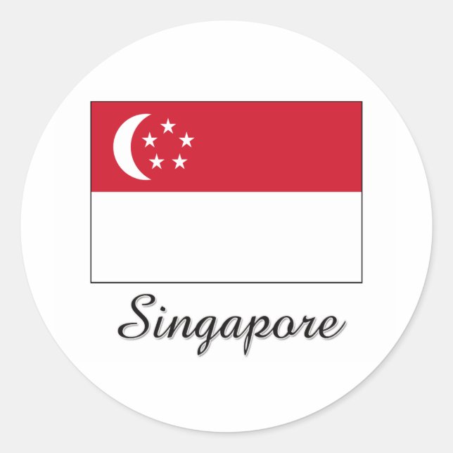 Pegatina Redonda Diseño de bandera de Singapur (Anverso)
