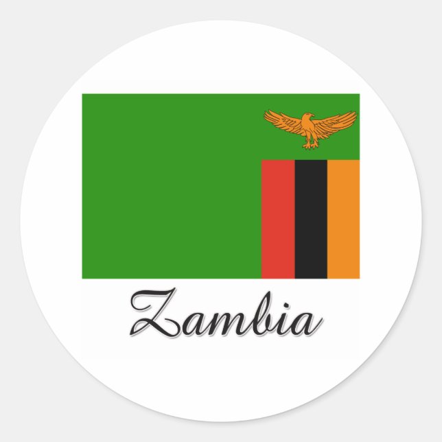 Pegatina Redonda Diseño de bandera de Zambia (Anverso)