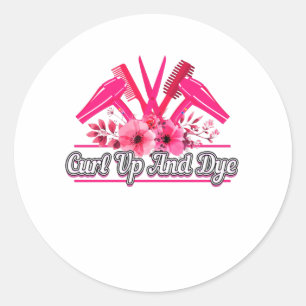 Pegatina Redonda Diseño de barbero, tijeras, peine, secador de pel