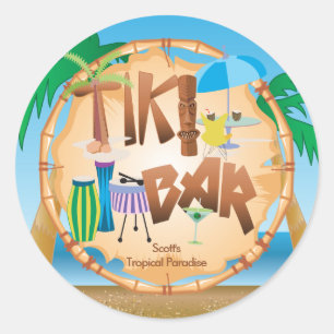 Pegatina Redonda Diseño de barra de Tiki retro