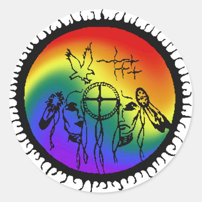 Pegatina Redonda Diseño de barrido arco iris de dos espíritus (Anverso)