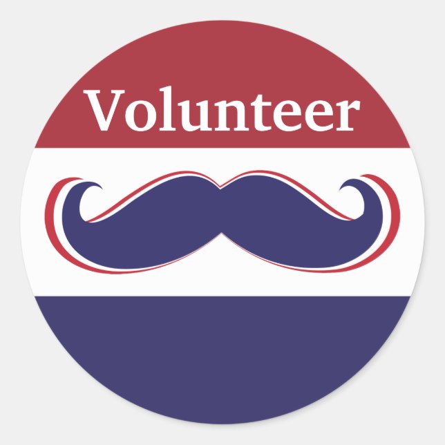 Pegatina Redonda diseño de bigote rojo, blanco y azul personalizar (Anverso)