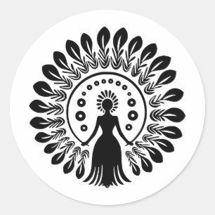 Pegatina Redonda Diseño de Boho Minimalista en blanco y negro