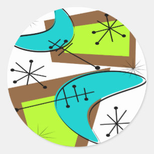 Pegatina Redonda Diseño de boomerang inspirado en la era atómica