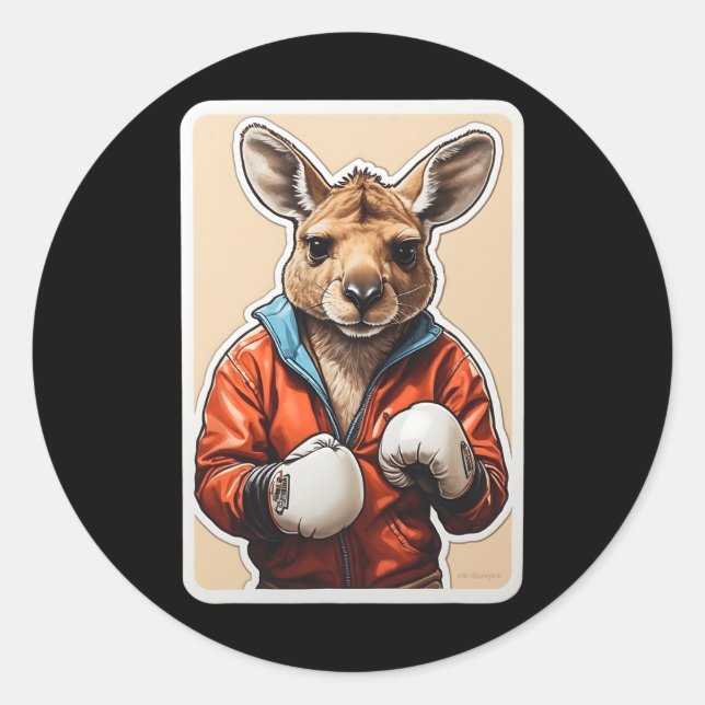 Pegatina Redonda Diseño de Boxer Kangaroo - Boxing Kangaroo Ar (Anverso)