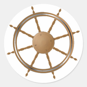 Pegatina Redonda Diseño de brújula de rueda de barco náutico vintag