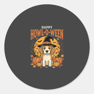 Pegatina Redonda Diseño de calabaza de perro Beagle Halloween Howl-