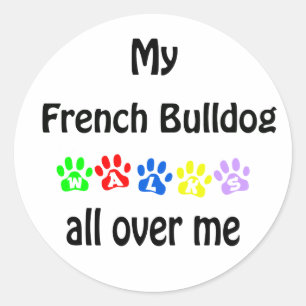 Pegatina Redonda Diseño de caminatas de Bulldog en francés