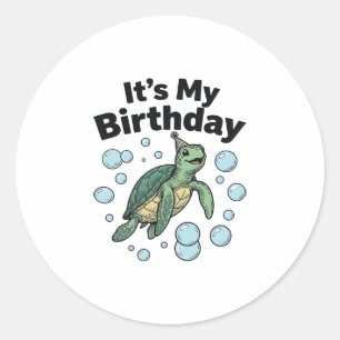Pegatina Redonda Diseño de camisa de cumpleaños de tortuga marina_1