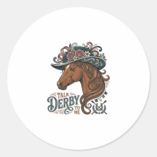Pegatina Redonda Diseño de camisa de sombrero floral de caballo Der
