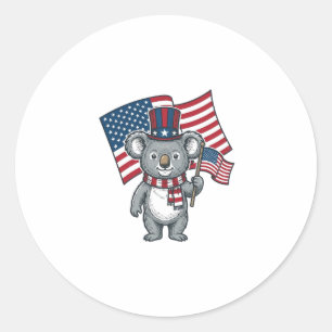 Pegatina Redonda Diseño de camiseta con bandera de koala patriótico